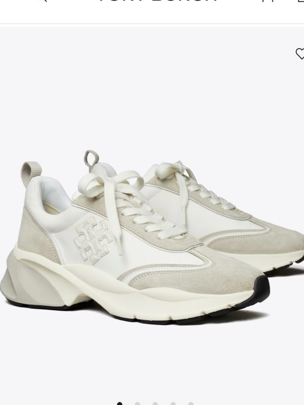Tory Burch Good Luck Trainer Sneaker White New Ivory Gray Suede Logo 8.5 Authent - Picture 13 of 17